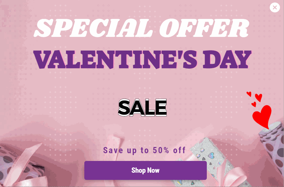 Free Valentine's day special offer animated popup