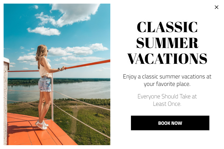 Free Summer vacations promotion popup