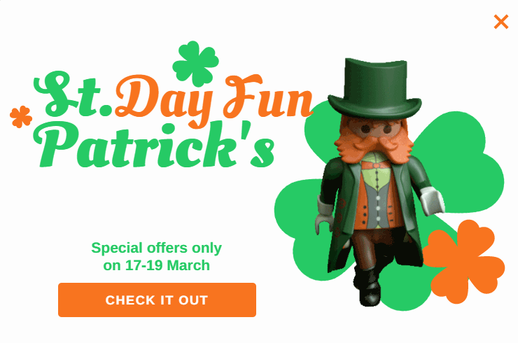 Free St patrick fun day promotion popup