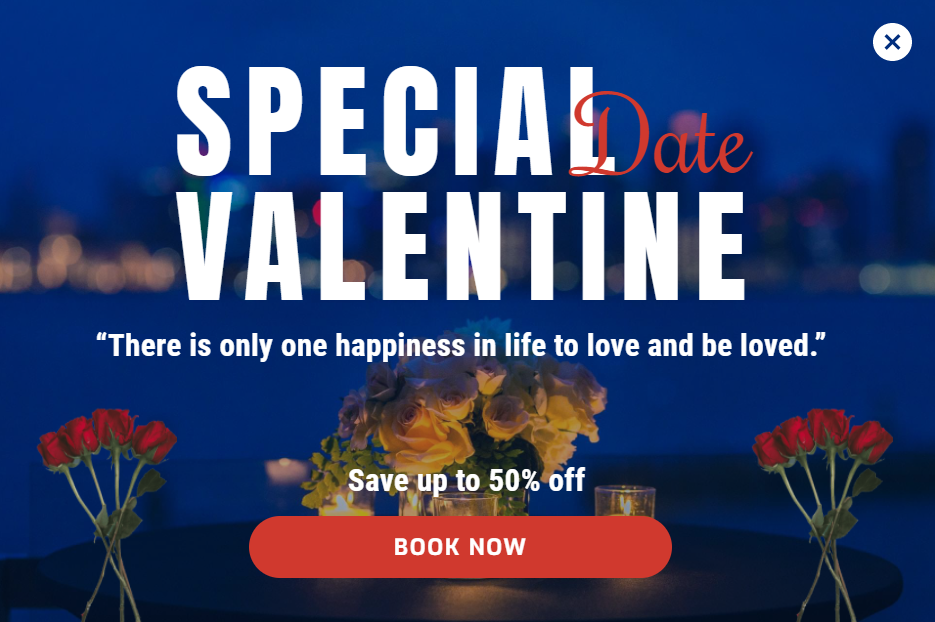 Free Valentine's Day date promotion popup