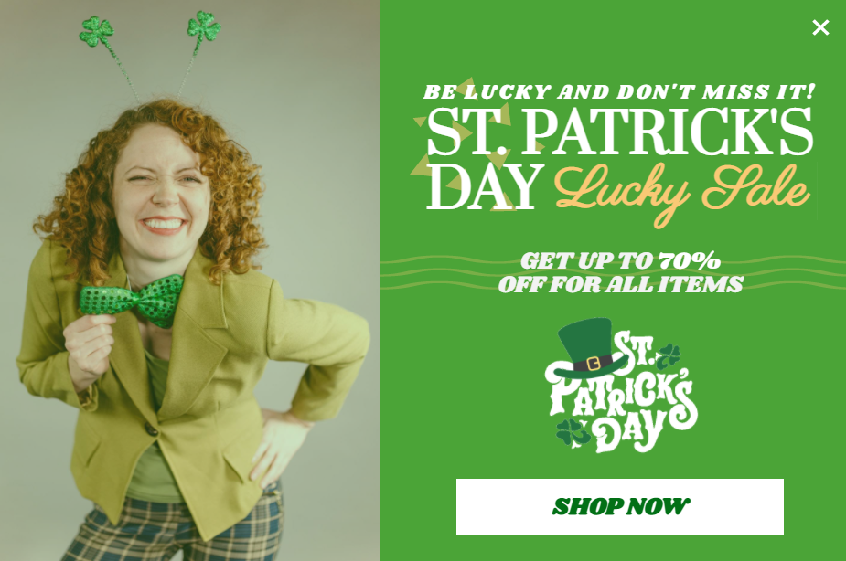 Free St. Patrick's Day promotion popup