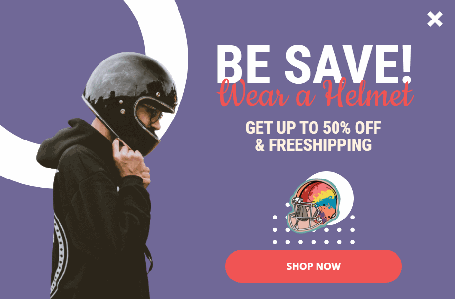 Free Helmet promotion popup