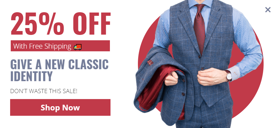 Free Men's Formal Wear promotion popup