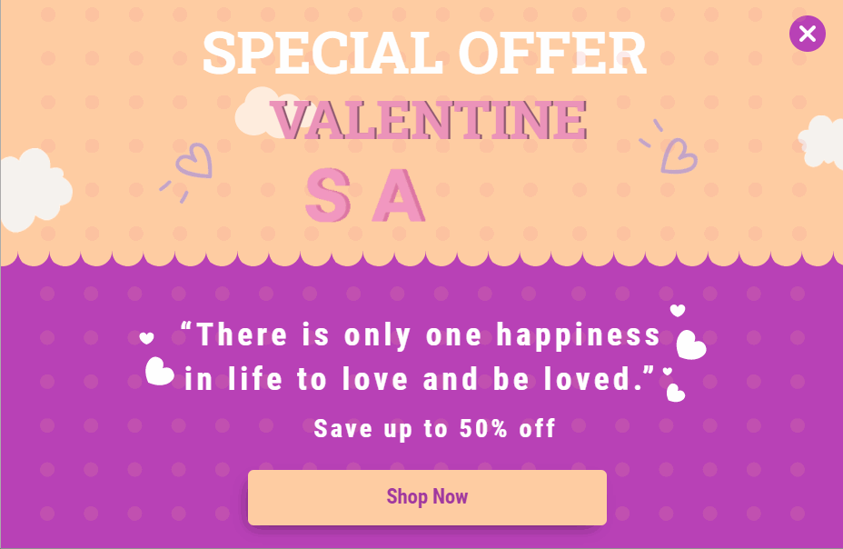 Free Valentine's Day promotion popup