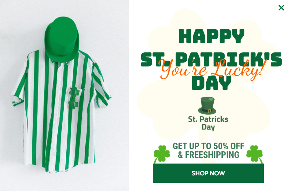 Free St. Patrick's Day promotion popup