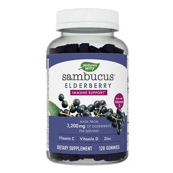 Nature's Way Sambucus Cơm cháy với Vitamin C và Kẽm, 120 viên Kẹo dẻo