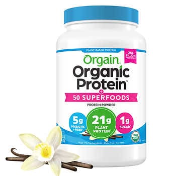 Orgain Protein hữu cơ và Siêu thực phẩm Bột Protein từ thực vật, Đậu vani, 2,7 lbs