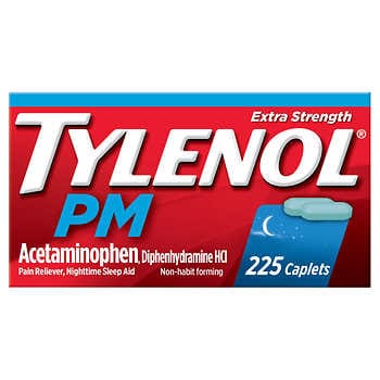 Tylenol PM Extra Strength Acetaminophen 500 mg Giảm đau & Hỗ trợ giấc ngủ, 225 Viên nén