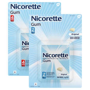 Thuốc hỗ trợ cai thuốc lá Nicorette 2mg. hoặc 4mg., Kẹo cao su hương vị gốc 200 miếng