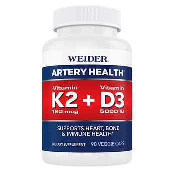 Sức khỏe động mạch Weider với Vitamin K2 Plus D3, 90 Viên Veggie