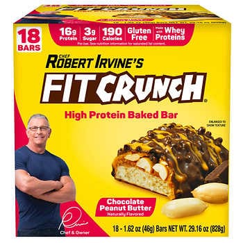 Đầu bếp Robert Irvine's Fitcrunch Sôcôla Bơ đậu phộng Thanh Whey Protein, 18-count, 1,62oz