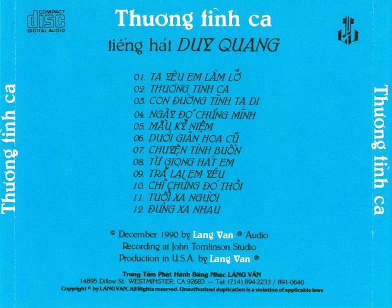 Thương tình ca- Duy Quang (Làng Văn CD 70)