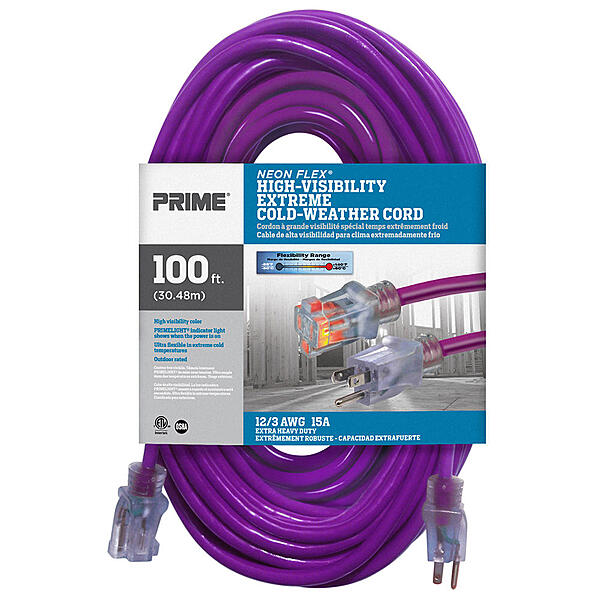 100' Prime 12/3 AWG 15A SJTW Dây nối dài chịu tải nặng thời tiết cực lạnh