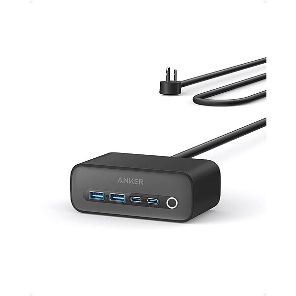 Trạm sạc 7 trong 1 Anker 525 w/ 2x 65W USB-C + 2x USB-A + 3x AC & Dây 5'