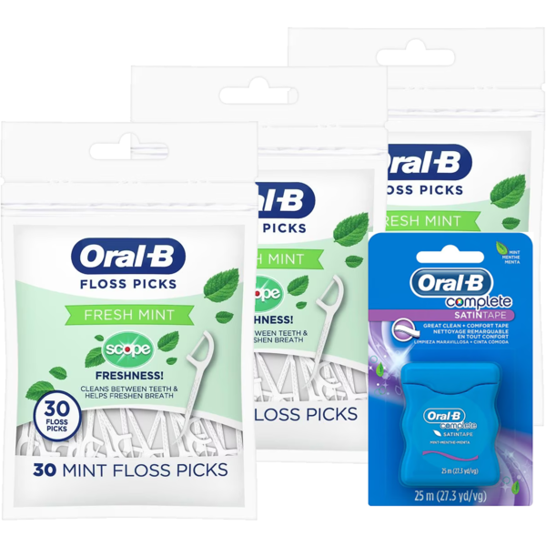 90-Ct Oral-B Burst of Scope Floss Picks + Chỉ nha khoa Oral-B Complete Satin Tape