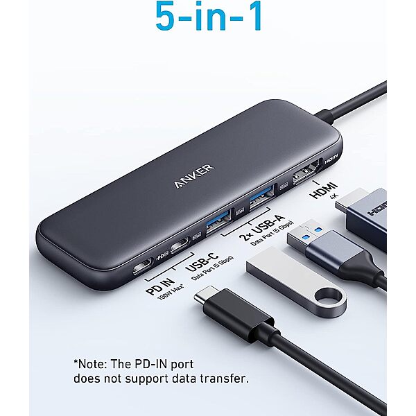 Hub USB-C 5 trong 1 Anker 332 (4K HDMI, USB-C, 2x USB-A, 100W PD)