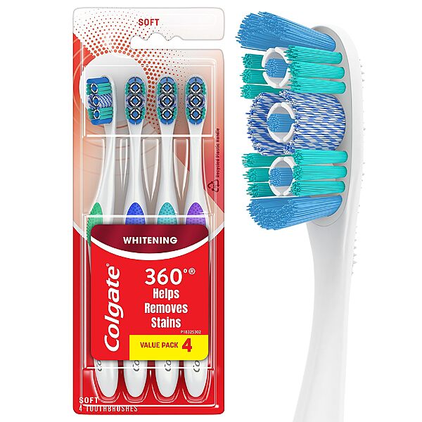 Bàn chải đánh răng trắng sáng 4-Count Colgate 360 ​​Optic White (Mềm)