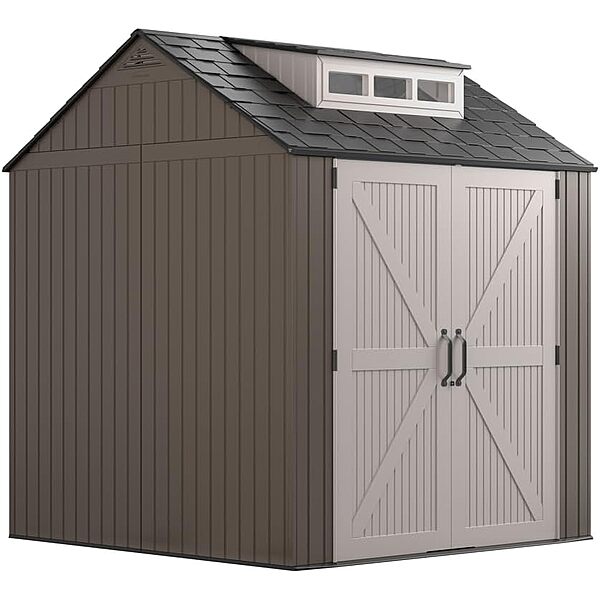 Rubemaid 7' x 7' Resin Outhouse Shed w/ floor (Anh hay Gray)