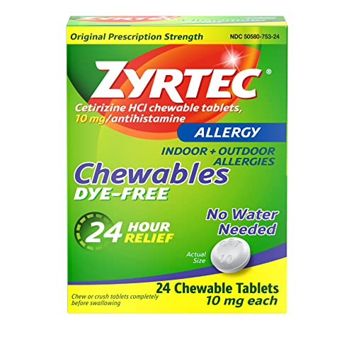 24Count Zyrtec 10mg Cetirizine HCI Allergy Chewts (Sự cứu trợ 24-Hour)