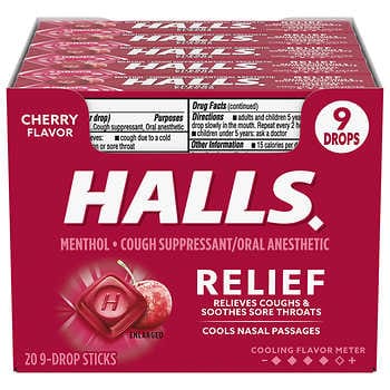 Halls Ho Drops, Cherry, 9-count, 20-pack