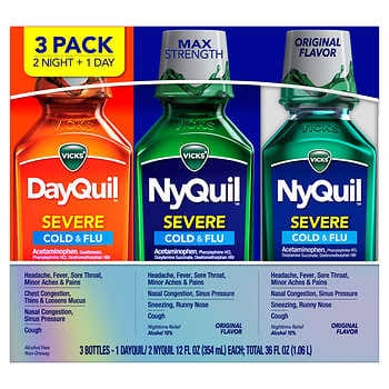 Vicks Dayquil/Nyquil Cảm lạnh & Cúm nặng, 12 fl oz, 3 lần đếm