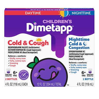 Gói 3 gói Giảm cảm lạnh Dimetapp Day & Night cho trẻ em, Hương nho