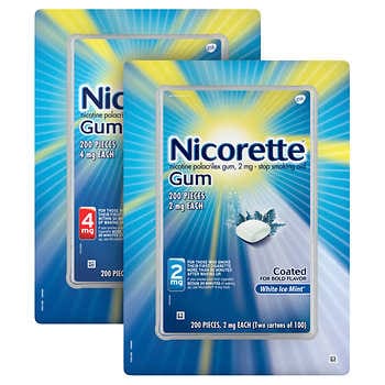 Thuốc hỗ trợ cai thuốc lá Nicorette 2mg. hoặc 4mg., Kẹo cao su bạc hà trắng, 200 miếng