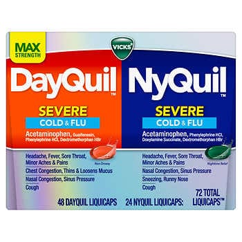 Vicks Serious DayQuil và NyQuil Giảm ho, Cảm lạnh & Cúm, 72 LiquiCaps