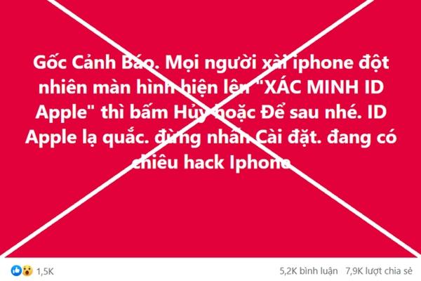 Thực hư thông tin gây xôn xao 'xác minh ID Apple sẽ bị hack tài khoản ngân hàng'