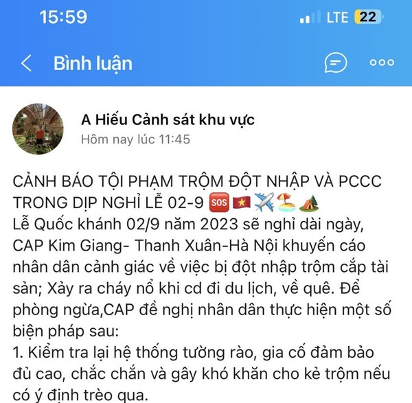 Cảnh báo phòng ngừa tội phạm trộm đột nhập trong dịp nghỉ lễ Quốc Khánh 2-9