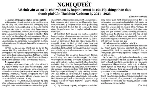 NGHỊ QUYẾT Về chất vấn và trả lời chất vấn tại kỳ họp thứ mười ba của Hội đồng nhân dân thành phố Cần Thơ khóa X, nhiệm kỳ 2021 - 2026