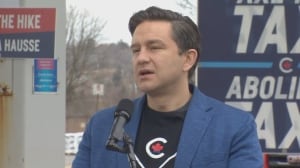 Poilievre blasts carbon tax, boosts Higgs during N.B. swing