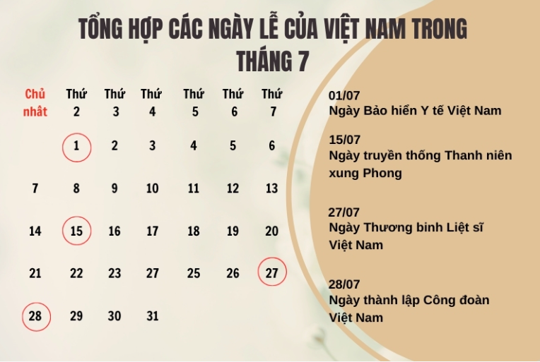 Tháng 7 có những ngày lễ, sự kiện gì đặc biệt?