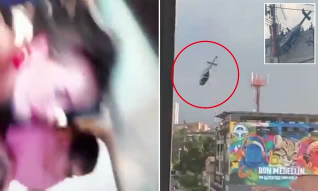 Terrifying video shows panic inside tourist helicopter as it spirals out of control and crashes down in Colombia - before US passenger makes desperate video call to say goodbye to family