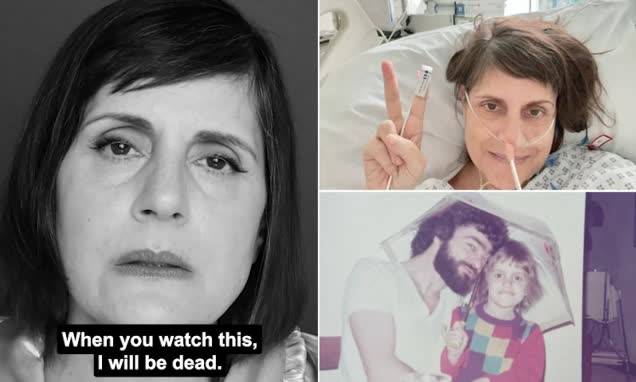 'When you watch this, I will be dead': Cancer sufferer, 53, leaves beyond-the-grave video calling for end to UK's 'cruel' assisting dying law - before travelling to Dignitas to end her life