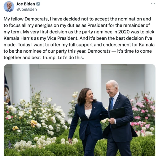 Tổng thống Mỹ Joe Biden từ bỏ cuộc đua với đối thủ Donald Trump