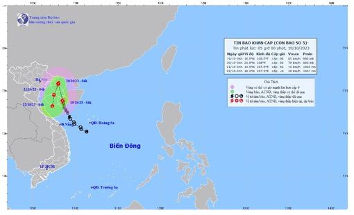 Bão số 5 di chuyển theo hướng Bắc Tây Bắc