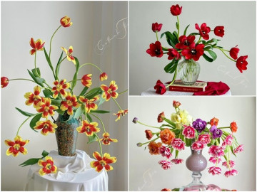 Mẹ 2 con gây thương nhớ bằng những bình hoa tulip đẹp xao xuyến, cách cắm rất đơn giản, ai cũng học được