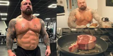 Eddie Hall thả 15 lít với tốc độ ăn kiêng 30 ngày, cho thấy sự biến đổi cơ thể và 9,828-Caloie ngày ăn