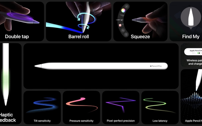 Apple Pencil Pro ra mắt: "Bóp" như AirPods, có rung phản hồi, giá 3,49 triệu đồng