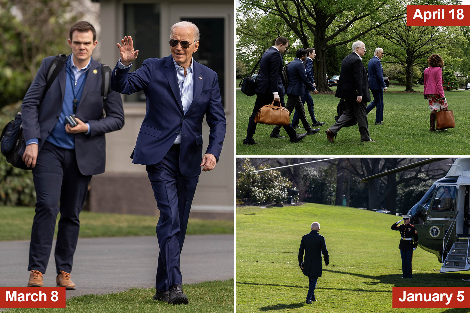 Biden thay đổi thói quen đi bộ theo hải quân Một để thay đổi tập trung vào tuổi của mình