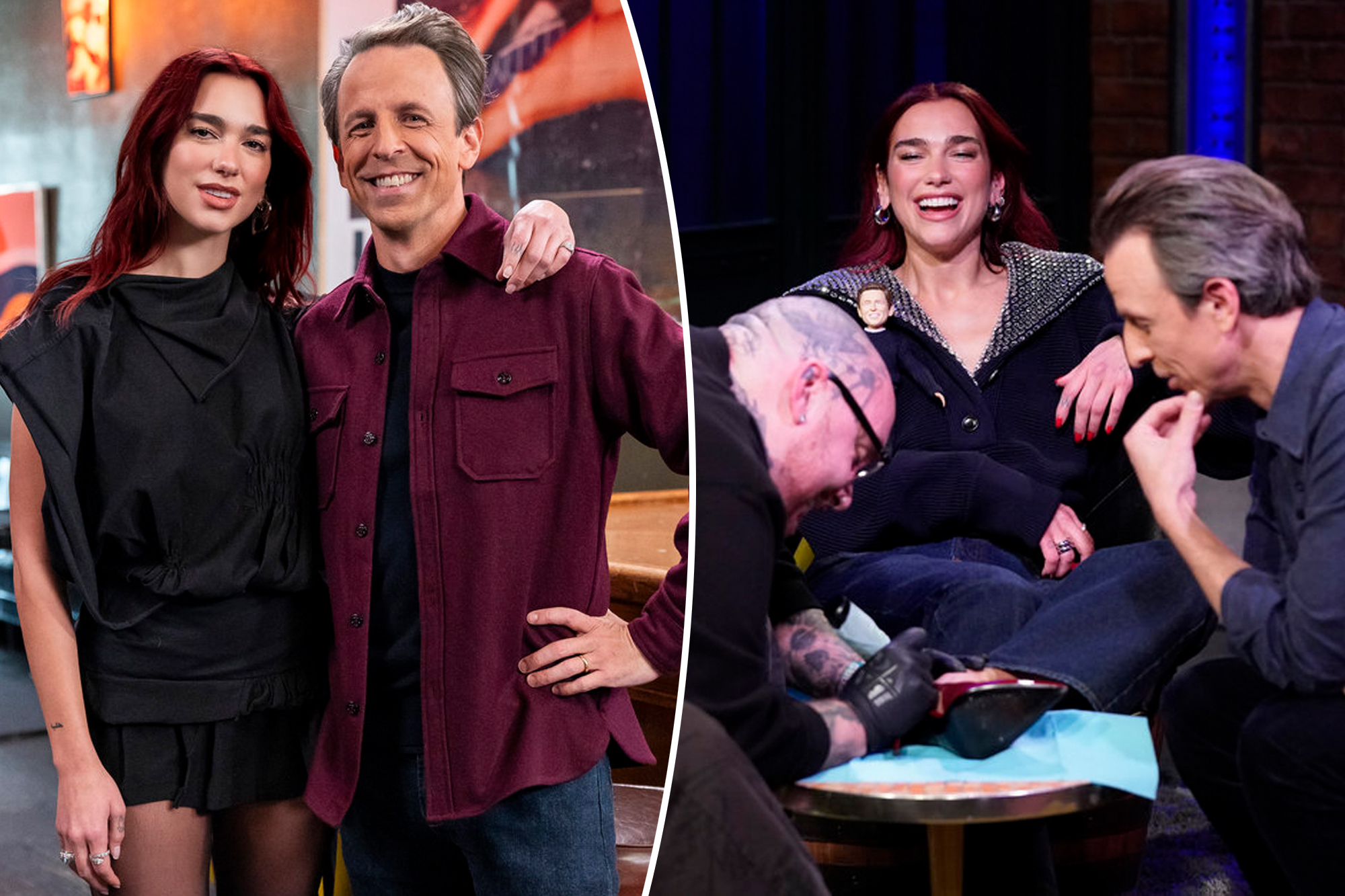 Dua Lipa và Seth Meyers 'gắn bó suốt đời' sau khi có hình xăm giống nhau trên sóng