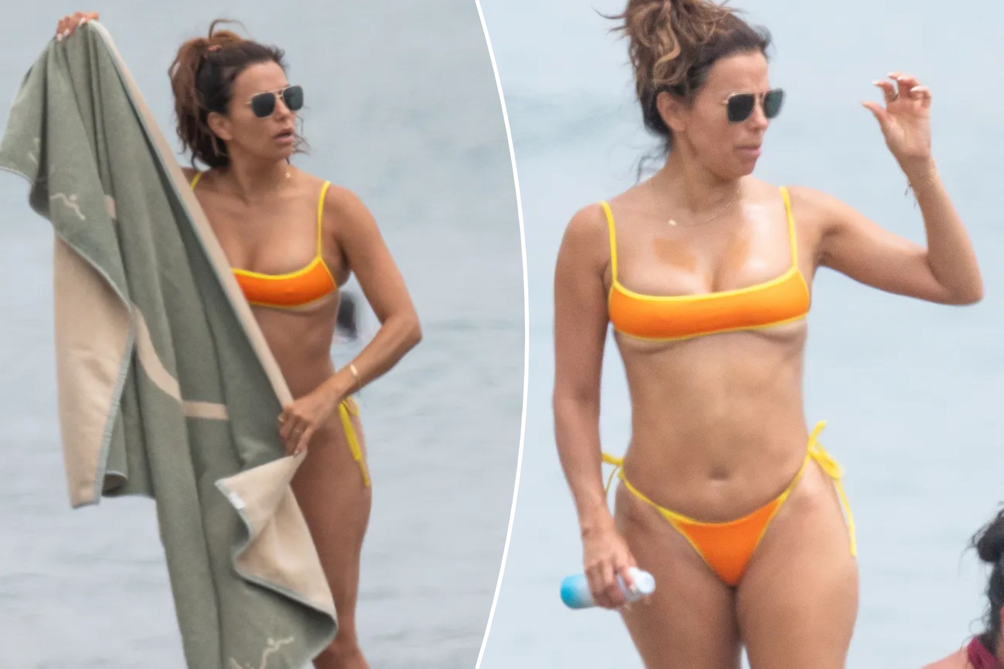 Eva Longoria cho thấy một số màu da trong bộ bikini thô lỗ trên bãi biển Tây Ban Nha