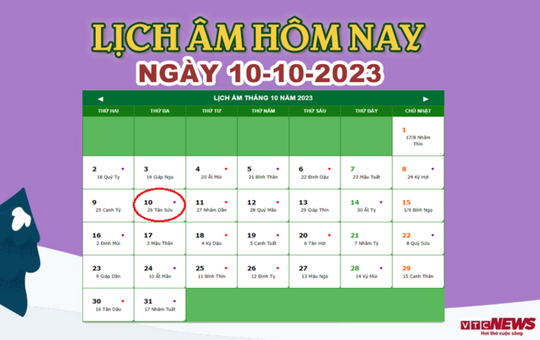 Lịch âm 10/10 - Âm lịch hôm nay 10/10 chính xác nhất - lịch vạn niên 10/10/2023