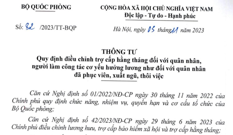 Điều chỉnh trợ cấp hằng tháng đối với quân nhân đã phục viên, xuất ngũ, thôi việc