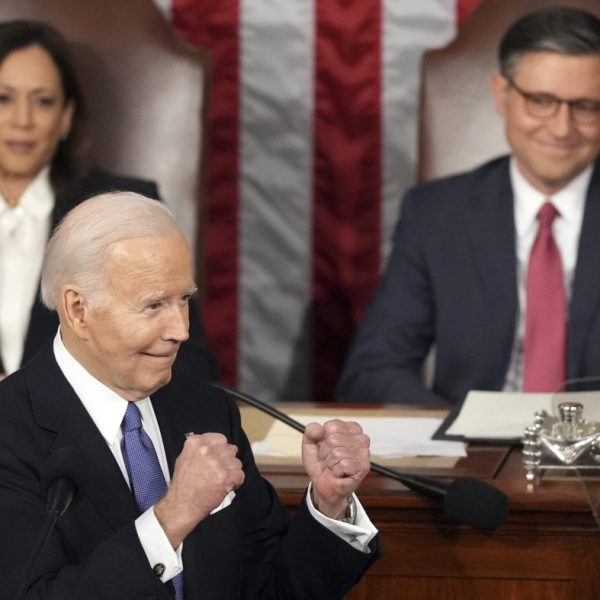 Speaker Johnson grimaces, shakes head through heavily political Biden address