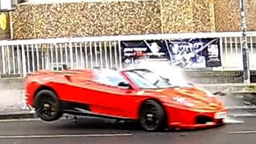 Terrifying moment ex-Dragons' Den contestant's £100,000 Ferrari spins out of control