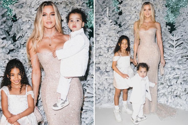 Khloe Kardashian diện chiếc váy quây màu khỏa thân cắt thấp khi bế con trai Tatum, 1