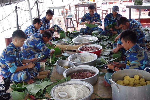 Vietnamese soldiers celebrate Tet on submarine hunters