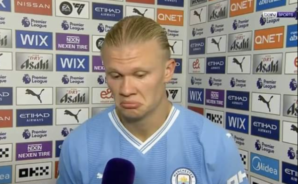 Erling Haaland reacts against Marc Cucurella’s cheeky song after Man City win